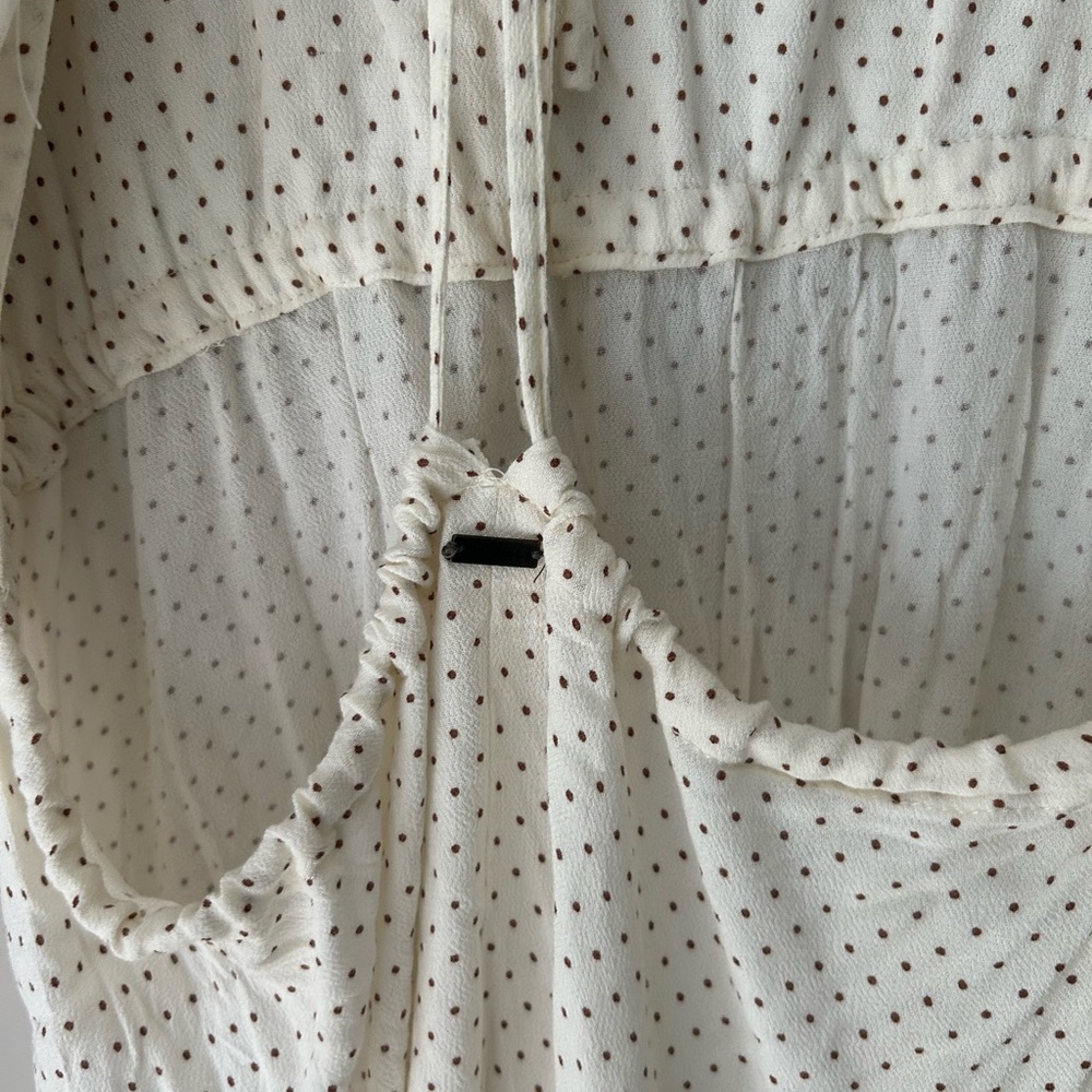 O’Neill Large Alta Cream Polka Dot Mini Dress Open Back Ruffle Hem Boho - Picture 2 of 5